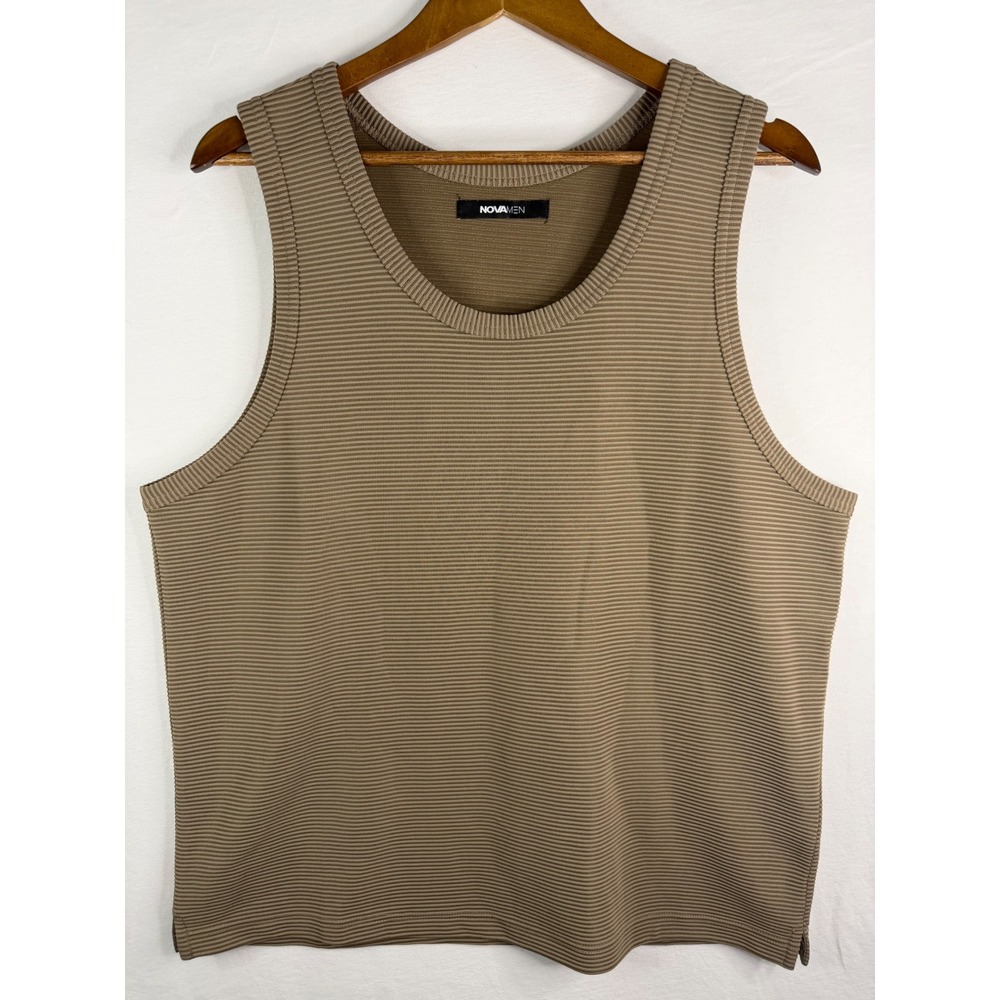 NovaMen Ribbed Tank Top Mens Large Khaki Excellent Textured Sleeveless Shirt